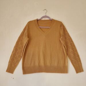 Women's Tan Knit Sweater Sheer Detailed Sleeves Tops Soft Size XL NWOT